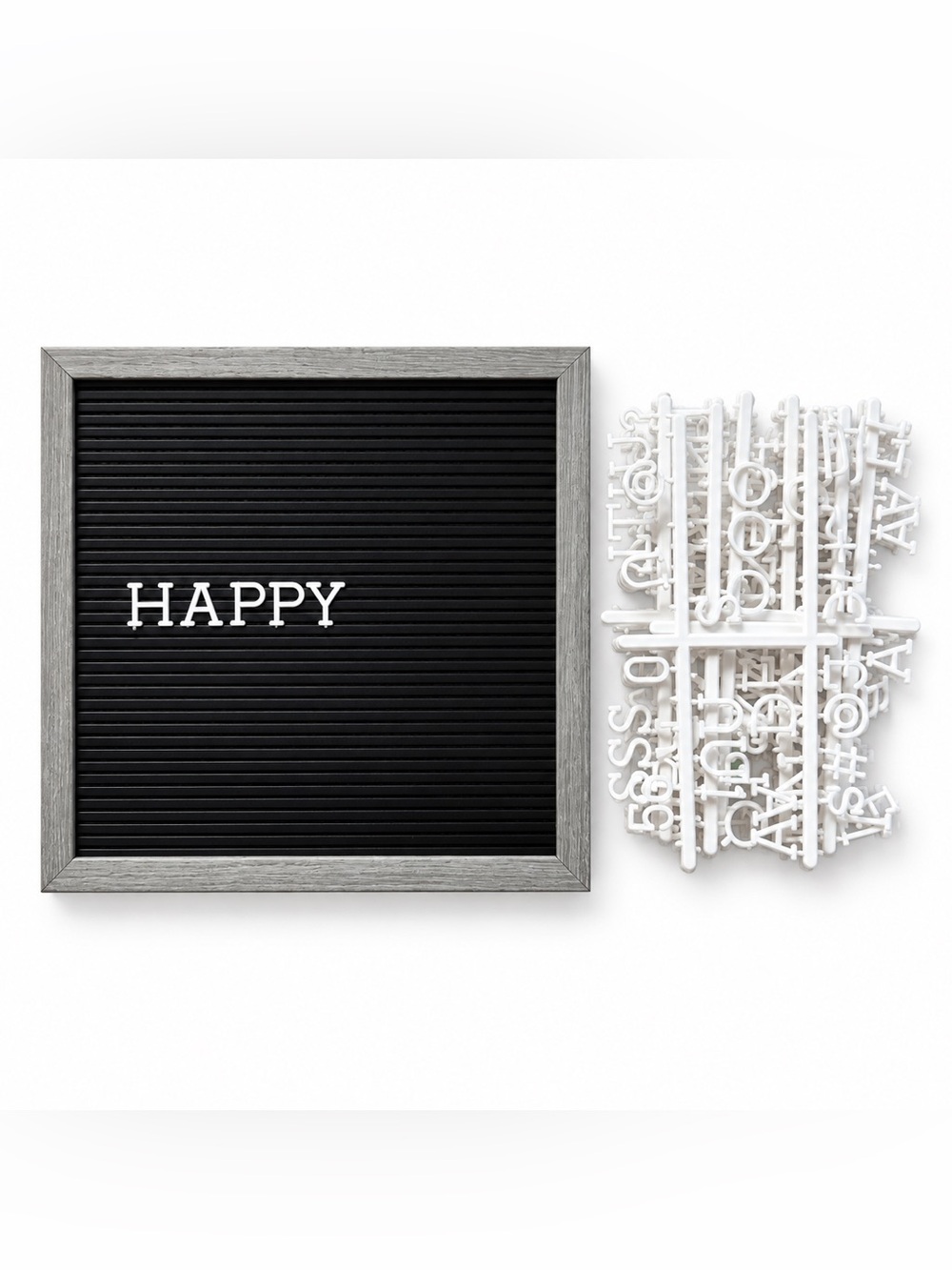 Black PlasticLetter Board Gray Wood Frame White Letters Message Sign